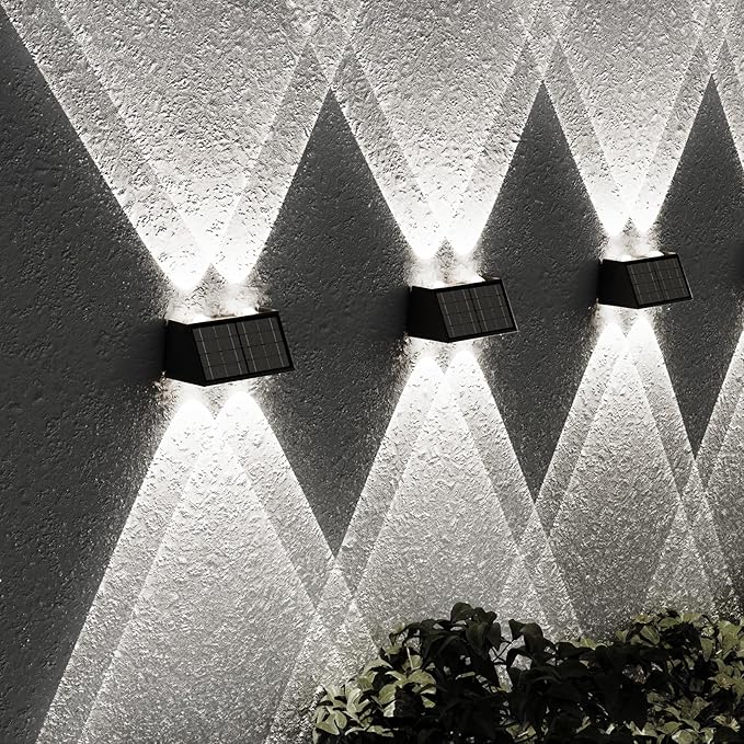 8-Pack Solar Fence Lights, Up & Down Lighting, 50LM/25LM 4 Modes (3000K/6500K), IP65 Waterproof, 1200mAh Battery, Screw/Adhesive Mount for Garden Wall Path Deck