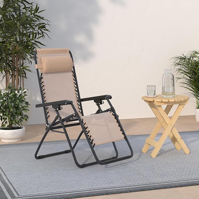 Set of 2 Zero Gravity Chairs Lounge Chair with Pillow and Cup Holder Patio Outdoor Adjustable Dining Reclining Folding Chairs for Deck Patio Beach Yard