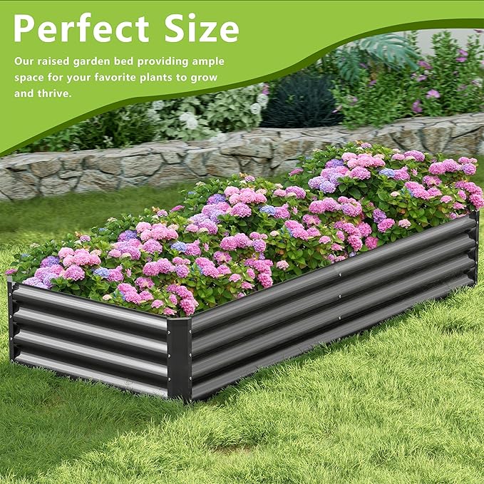 2PCS 8x2x1FT Galvanized Raised Garden Bed, Galvanized Planter Raised Garden Boxes Outdoor, Large Metal Raised Garden Beds for Vegetables-Grey