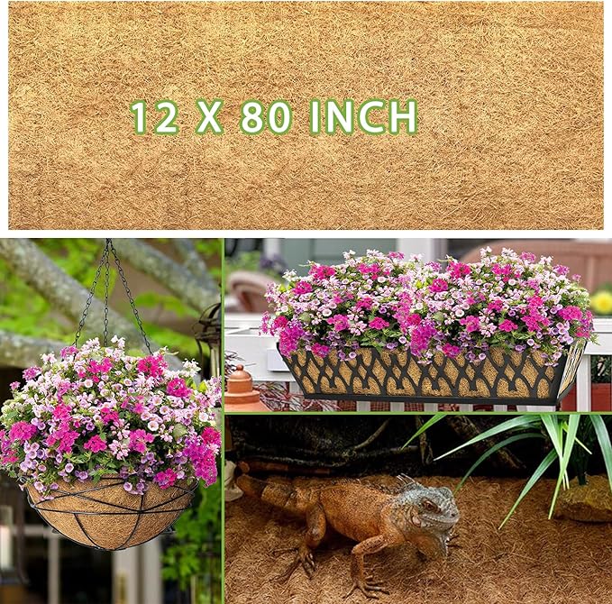 12x80 Inch Coconut Liner Roll for Planters Flower Basket Natural Coco Fiber Liners for Indoor & Outdoor Plants DIY Coir Fibre Mat Sheet for Animal Pet Pad Reptile Carpet Garden Decor