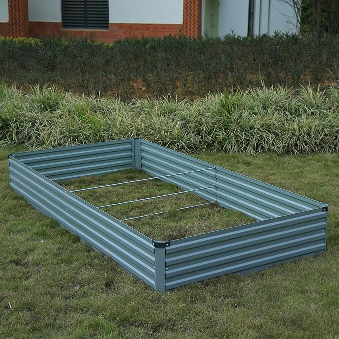 8x4x1ft(2 PCS) Galvanized Raised Garden Bed,Outdoor Planter Box Metal Patio Kit Planting Bed for Vegetables Flowers Herb,Gray