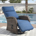 Zero Gravity Patio Swivel Rocking Recliner Chair - Wicker Outdoor Lounge Chair with Adjustable Backrest & Footrest, All Weather Reclining Rocker Chairs with Thick Cushion for Pool Deck Blue