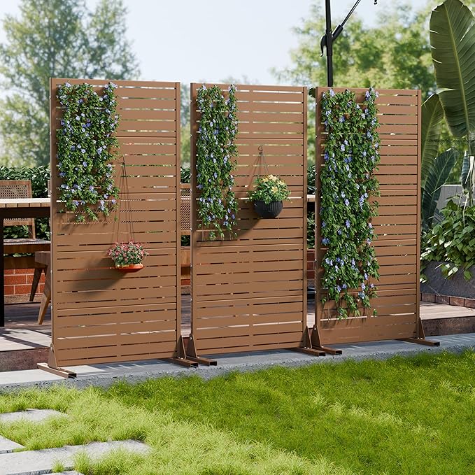 Casaphoria Metal Privacy Screen Outdoor, 72" H x 35" W Freestanding Decorative Privacy Screen for Patio Deck Balcony Garden with Stable Base, Black-Perilla