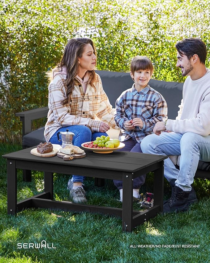SERWALL HDPE Patio Conversation Set, 6-piece Sectional Outdoor Furniture Set, All Weather Outdoor Couch Set Patio Furniture Set for Deck, Lawn, Black Frame with Grey Cushion