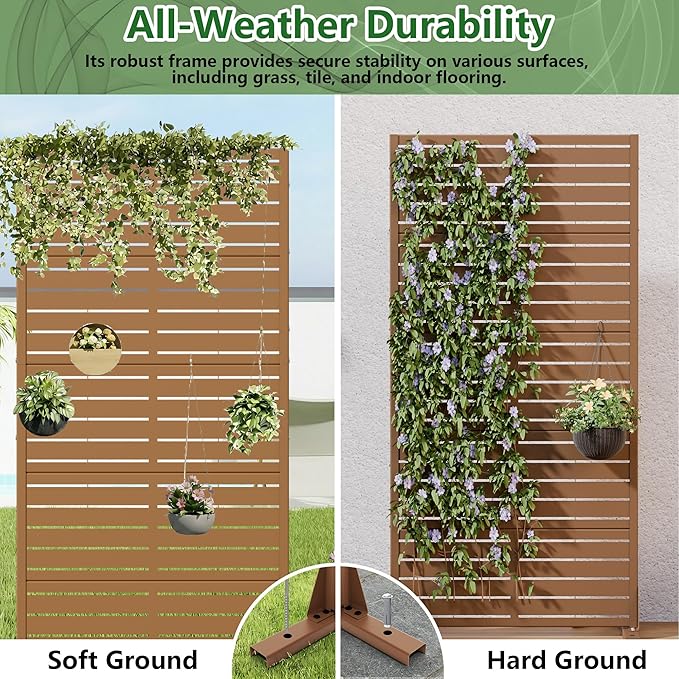 Casaphoria Metal Privacy Screen Outdoor, 72" H x 35" W Freestanding Decorative Privacy Screen for Patio Deck Balcony Garden with Stable Base, Black-Perilla