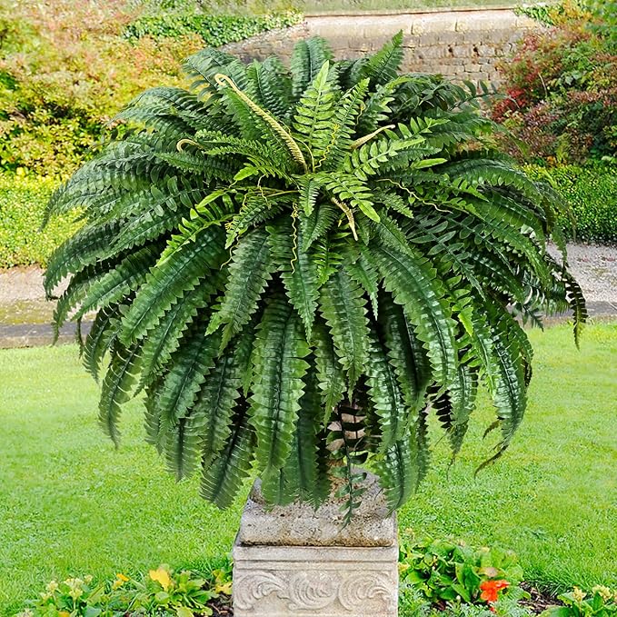 MARTINE MALL 2Pcs 48'' Fake Ferns Look Real Artificial Ferns for Outdoors, 88 Branches Large Faux Boston Fern for Outdoor Planter Realistic UV Resistant Hanging Artificial Fake Plants for Porch Patio