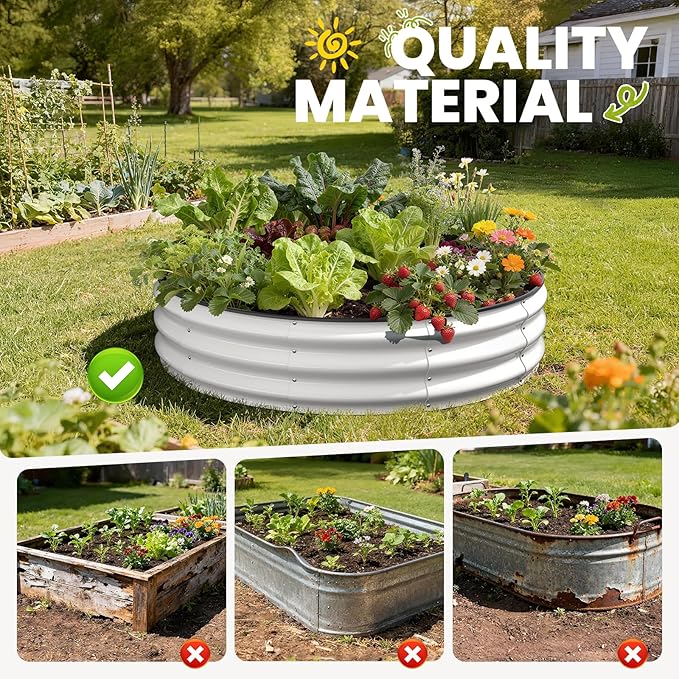 Galvanized Raised Garden Bed 4×4×1 FT, Round Metal Raised Garden Bed Outdoor Planter Box with Open Bottom, Rust-Resistant Steel Garden Bed for Vegetables Herbs Flowers, Easy Assembly