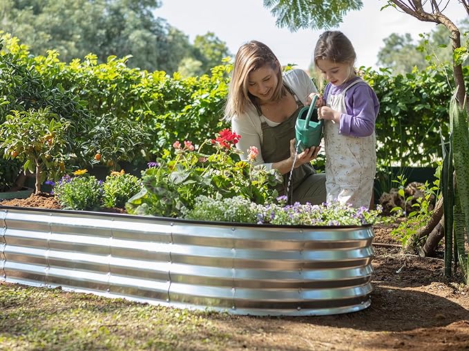 Plant & Plot Galvanized Raised Garden Beds Outdoor // 8×4×1 ft Planter Raised Beds for Gardening, Vegetables, Flowers // Large Metal Garden Box // Patented Tool-Free Design (Silver)
