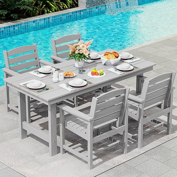 SERWALL Patio Dining Chair Set of 2, Light Gray