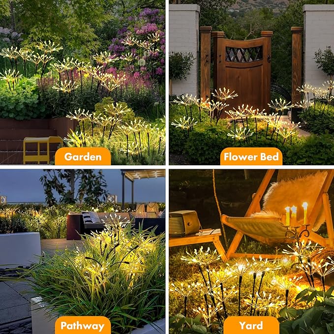 Kwaiffeo Solar Garden Lights Outdoor: Waterproof 2 Modes Twinkling Fireworks Light, Solar Lights for Outside Yard Pathway Garden Decor - Mothers Day Gardening Gifts for Women, Warm White -6Pack