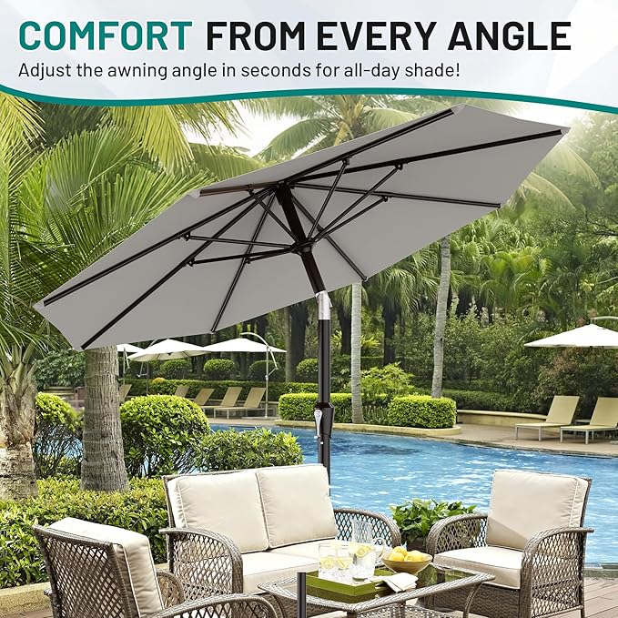 AreShark 9 FT Patio Umbrella for Outdoor, Outdoor Table Umbrella with Push Button Tilt and Crank, Outdoor Patio Umbrellas with 8 Sturdy Ribs for Market, Garden, Pool (Light Gray)