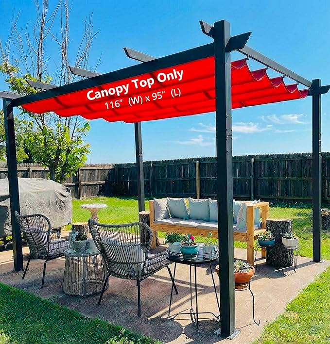 Pergola Shade Cover Replacement Canopy Top Compatible with 10 X 10 ft 6-Bar Pergola Frames - Red (Canopy Size 116" W x 95" L, Canopy Top Only)