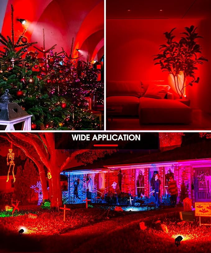 L LOHAS LED Red Spotlight Outdoor, Tree Spot Lights for Yard, Auto On/Off 5W 120V Landscape Lighting for House, Holiday, Christmas Decoration, 450LM IP66 Waterproof, UL Listed, 2 Pack