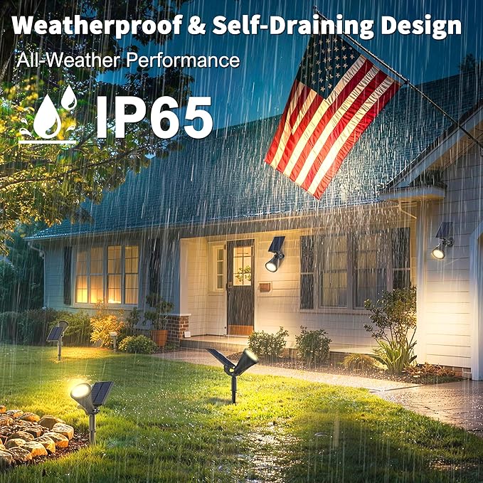 Solar Lights Outdoor Waterproof IP65,3000K Super Bright LED,2 Lighting Modes, Solar Powered Yard Garden Solar Spot Lights for Flag Landscape Auto On/Off-2 Pack