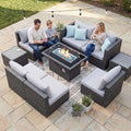 NICESOUL 9 Piece Patio Set with Firepits Natural Gas/Propane, 29.3'' High Back Comfortable L Shape Outdoor Conversations, XL Large Size Deep Seated Wicker Sectional Sofa Furniture Set, Gray