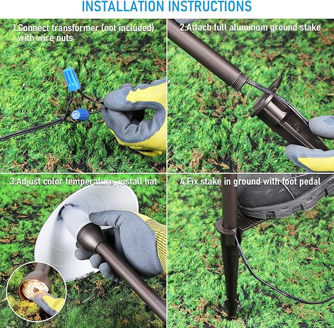 LEONLITE 5CCT Low Voltage Landscape Lights, 3W, 12-24V AC/DC, Pathway Lighting Wired, IP65 Waterproof Light for Yard Lawn, ETL Listed, Oil Rubbed Bronze Aluminum Housing, 1800K-5000K, Pack of 4