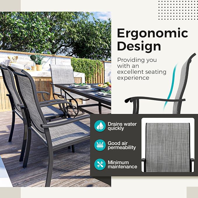 Pamapic 7-Piece Outdoor Dining Set, Patio Dining Set for 6, All-Weather Outdoor Patio Set with 2 Textilene Swivel Chairs & 4 Regular Chairs for Garden, Poolside, Deck，Gray