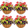 12 inch Metal Hanging Baskets For Plants Outdoor 4 Pack Round Metal Wire Hanging Basket Planter with Coco Fiber Liners Chain Round Wire Plant Holder for Garden, Patio, Deck, Porch Plants Flower Potss