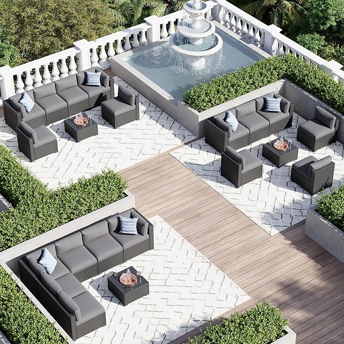 Aoxun 7 Piece Patio Furniture Set Wicker Rattan Patio Sectional Sofa Set Outdoor Seating Furniture with Thickened Cushion, Grey
