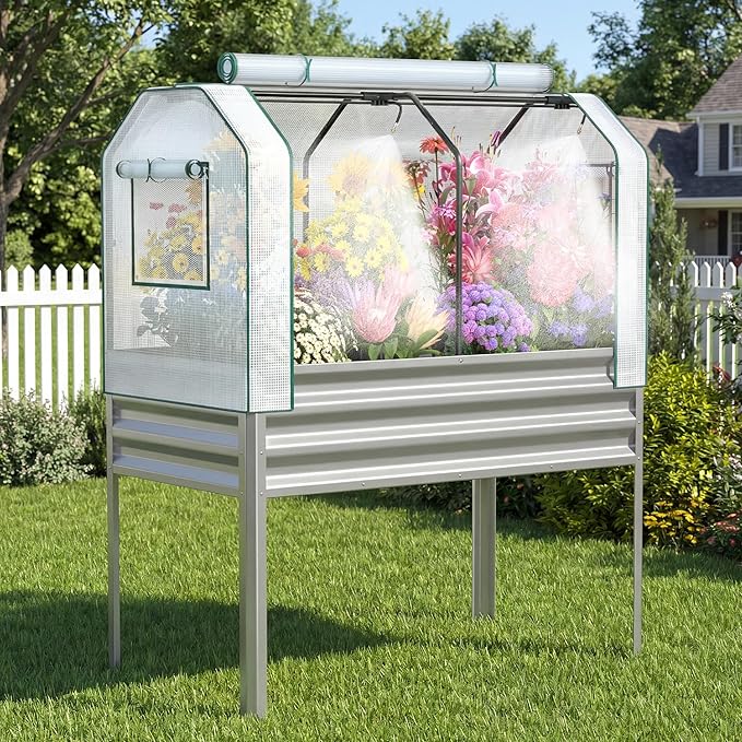 Galvanized Raised Garden Bed with Self-Watering System, Elevated Planter Boxes Outdoor with Legs and PE Cover for Vegetables and Flowers, Backyard, Patio, Balcony, 48x24x56 in