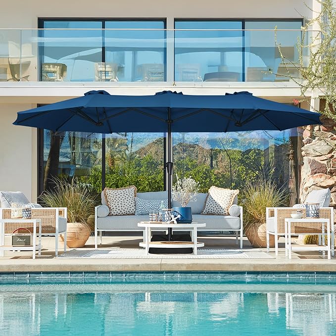 SUPERJARE 13FT Outdoor Umbrella for Patio, Double sided Pool Umbrellas with Fade Resistant Canopy, Large Table Umbrella for Deck, Market, Backyard - Navy Blue