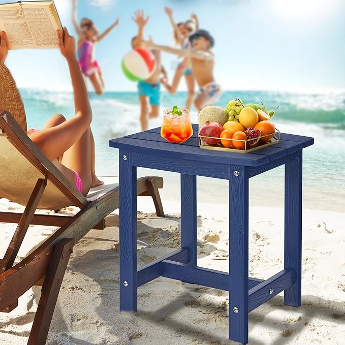 Y&M Outdoor Side Table, HIPS Adirondack Small Single Table, Waterproof Square Outside Table, Balcony Modern End Tables for Patio, Pool, Beach, Porch, Deck, Indoor or Outdoor Use (Navy Blue, 2 Pack)