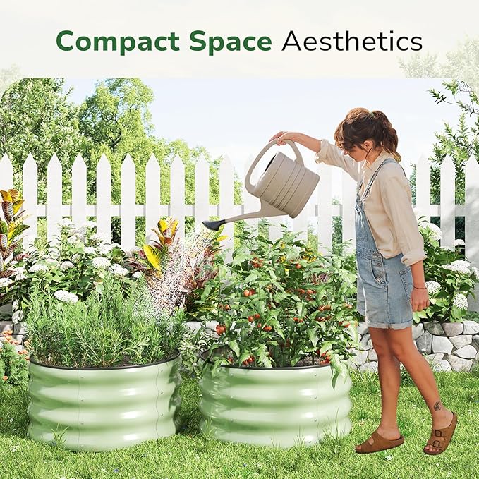 GreatBuddy 2x2x1 ft Round Galvanized Raised Garden Bed, Easy-Assembly Raised Bed with Anti-Cut Gloves & Tools, Rust-Proof Garden Bed for Outdoor, Vegetables, Herbs, Small Trees, Green