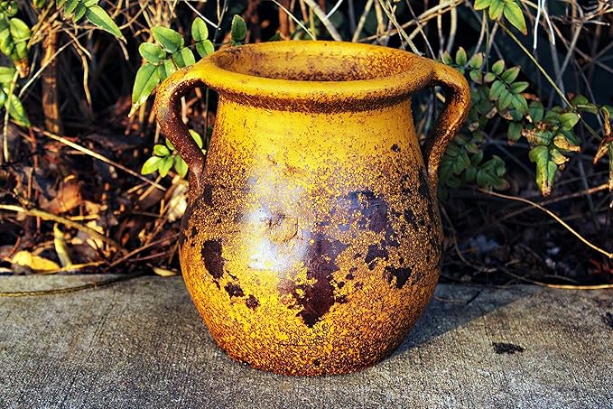 Goodman and Wife Egyptian Era Designed Earthen Ware Terra-Cotta Vessel/Planter with Looped Handles (Tulip Pumpkin Yellow)