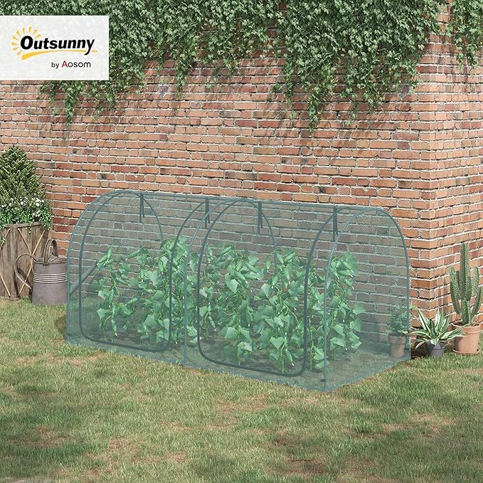 Outsunny 8' x 4' Crop Cage, Plant Protection Tent with Two Zippered Doors, Storage Bag and 4 Ground Stakes, for Garden, Yard, Lawn, Green