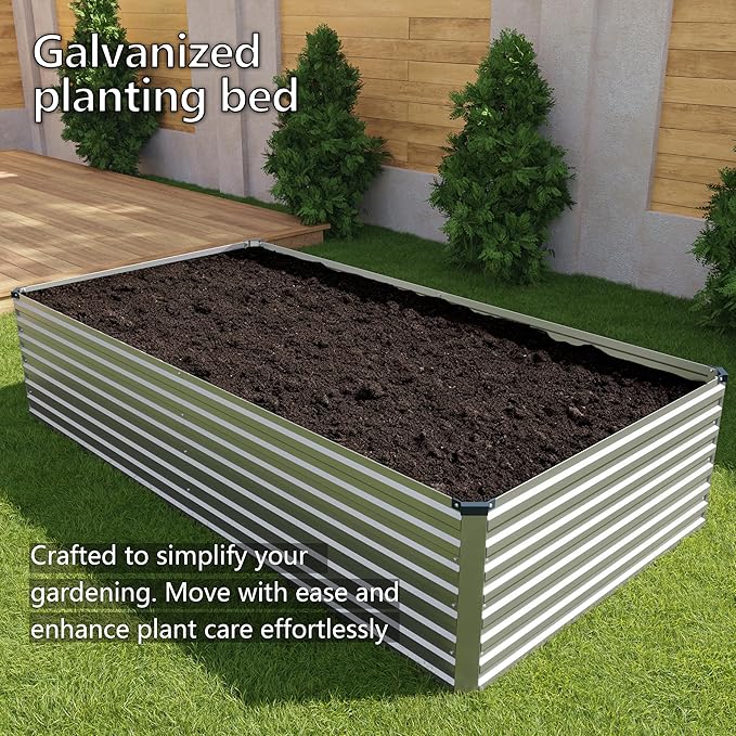 8x4x2FT Galvanized Raised Garden Bed Kit,Vegetable Plant Boxes-Rectangle Metal Flower Box,Large Planter Raised Beds Outdoor Garden for Planting,Fruit,Herb-Silver