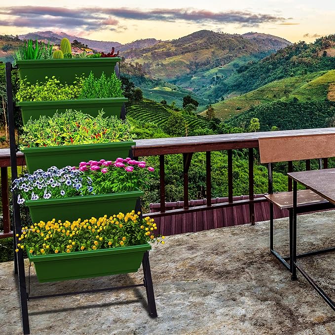 Outland Living 4Ft Vertical Raised Garden Bed - 5 Tier Food Safe Planter Box for Outdoor and Indoor Gardening Perfect to Grow Your Herb Vegetables Flowers on Your Patio Balcony Greenhouse Garden