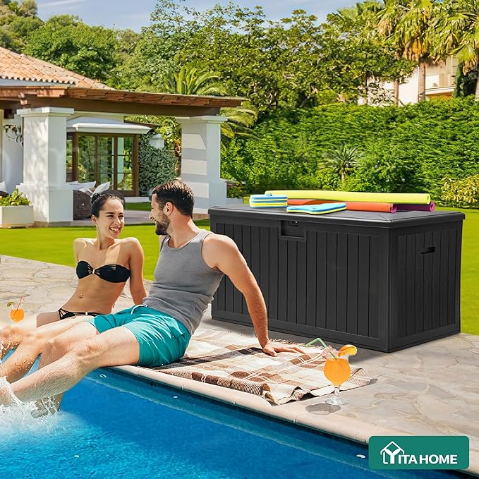 YITAHOME 150 Gallon Large Deck Box with Side Handles, Outdoor Double-Wall Storage for Patio Furniture Cushions, Garden Pool Accessories, Waterproof & Lockable