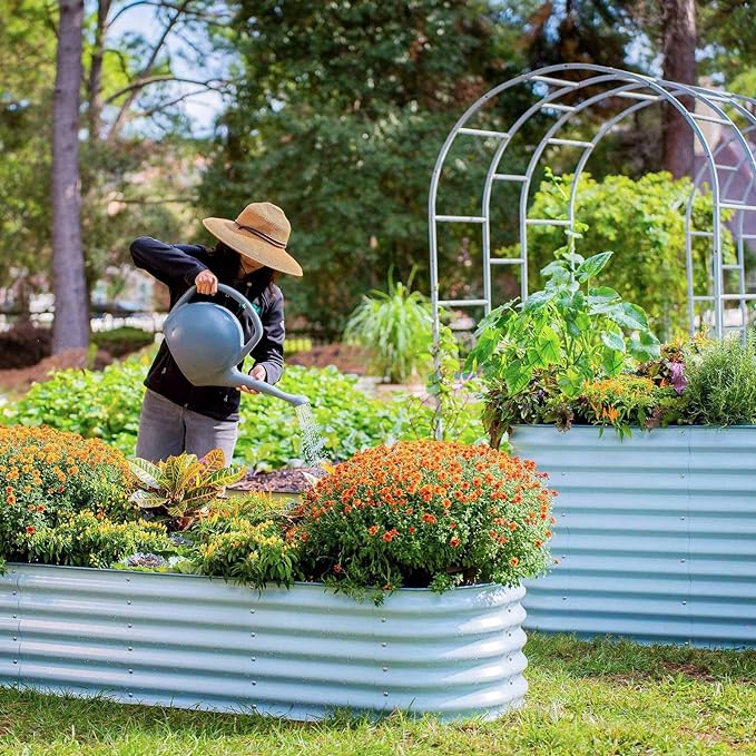 32" Extra Tall Raised Garden Bed Kits, 4 x 8 x 2.7ft Raised Planter Box Outdoor, 2.5 x 9.5 x 2.7ft Deep Root 10 in 1 Modular Metal Raised Beds for Gardening Vegetables Flowers Fruits - Sky Blue