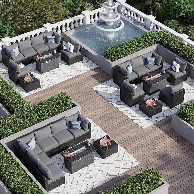 Aoxun 10 Piece Patio Furniture Set Wicker Rattan Patio Sectional Sofa Set Outdoor Seating Furniture with Thickened Cushion, Grey