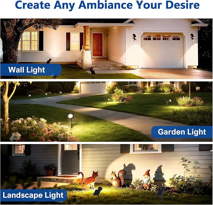 Solar Lights Outdoor Waterproof IP65,3000K Super Bright LED,2 Lighting Modes, Solar Powered Yard Garden Solar Spot Lights for Flag Landscape Auto On/Off-2 Pack