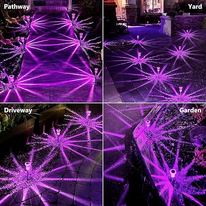 Halloween Solar Lights Outdoor 15 Pack Solar Pathway Lights Outdoor Halloween Decorations Waterproof Yard Lighting for Driveway Garden Walkway Path Landscape Lawn (Purple)