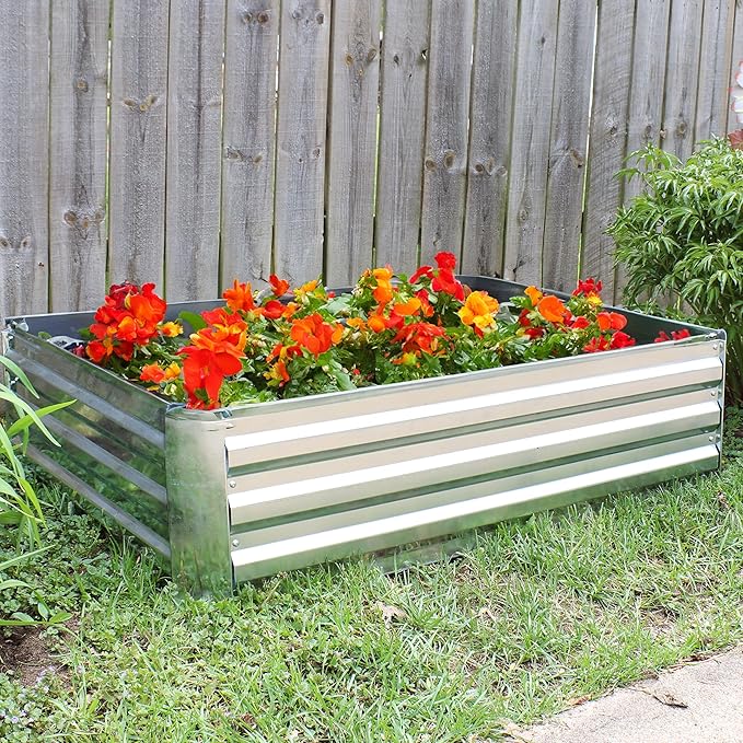 Sunnydaze 11.75" H Raised Metal Garden Bed - Galvanized Raised Garden Bed Outdoor for Vegetables and Flowers - Silver - 4' x 3' Rectangle
