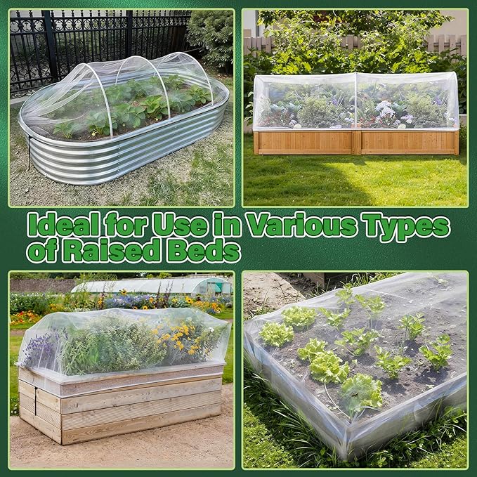 KEOHOL 3-Pack Garden Netting for Raised Beds, 59.1" × 27.6" × 17.7" Rectangular Plant Covers with Ultra-fine Mesh, UV Protected HDPE Plant Netting for Vegetables Flowers Fruits