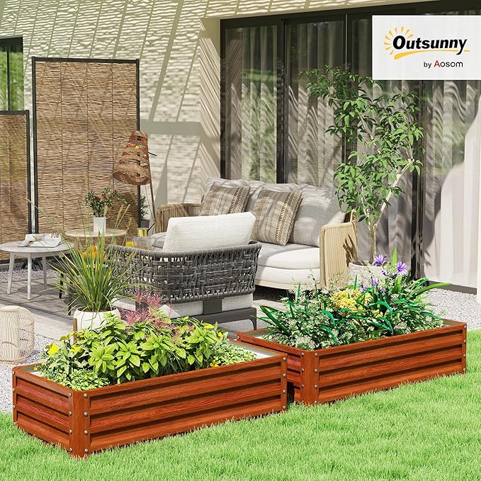 Outsunny Galvanized Raised Garden Bed, 4' x 2' x 1' Metal Planter Box, for Growing Vegetables, Flowers, Herbs, Succulents, Brown