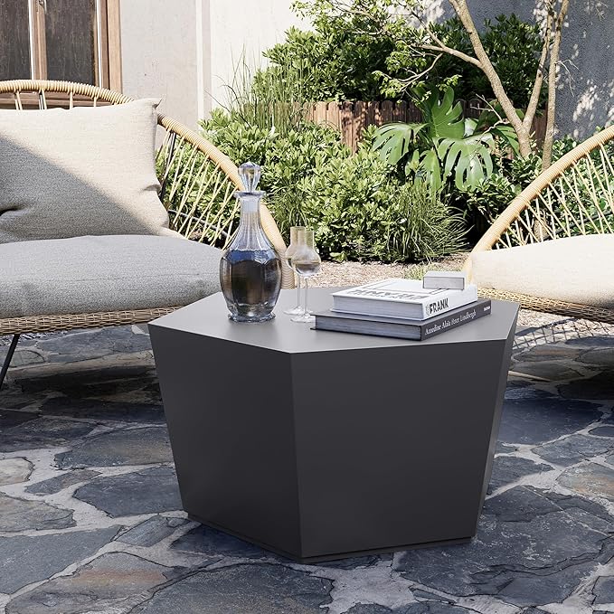UPHA Outdoor Hexagon Coffee Table, Small Modern Minimalist Accent Tables, Low Light Concrete Center Table for Living Room, Outside Patio, Deck, 28×24.2×15.4, Dark Gray