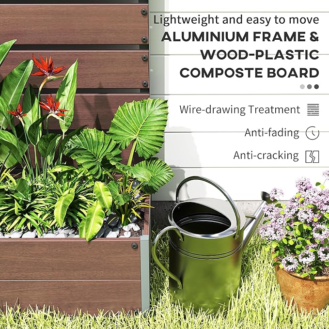 Outsunny Raised Garden Bed with Trellis for Climbing Plants, Planter Box with Self Draining Gap, Freestanding Trellis Planter for Outdoor, Patio, Deck, 35.75" x 15" x 70.75", Light Brown
