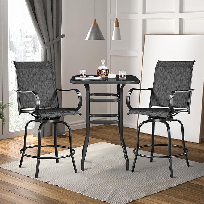 Yaheetech Patio Swivel Bar Stools Outdoor Chairs Set of 2 Outdoor High Bistro Stools Outdoor Furniture, All-Weather Patio Stools for Outside, Beach, Lawn, Poolside and Garden, Black