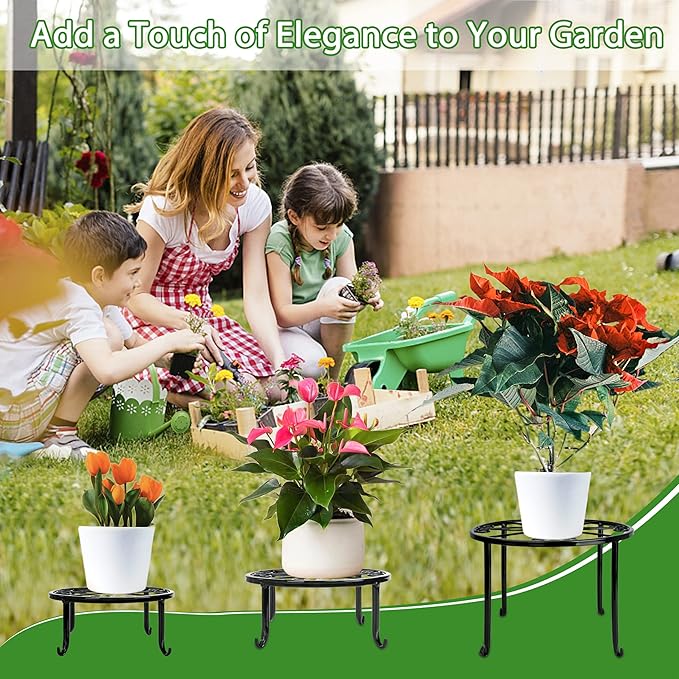 Metal Plant Stand 5 Pack Plant Stands for Indoor Outdoor Plants Multiple Heavy Duty Flower Pot Stand Holder Rustproof Iron Round Plant Shelf for Planter Outdoor Plant Stand for Patio & Garden Décor