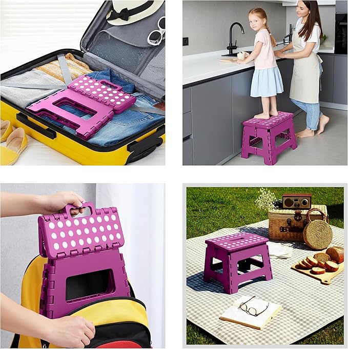 Utopia Home Folding Step Stool with Handle – 9 Inch Anti Slip Collapsible Stool – Holds Up to 300 lbs – Sturdy Plastic Step Stool Foldable for Kitchen, Bathroom and Home Use (1-Pack, Purple)