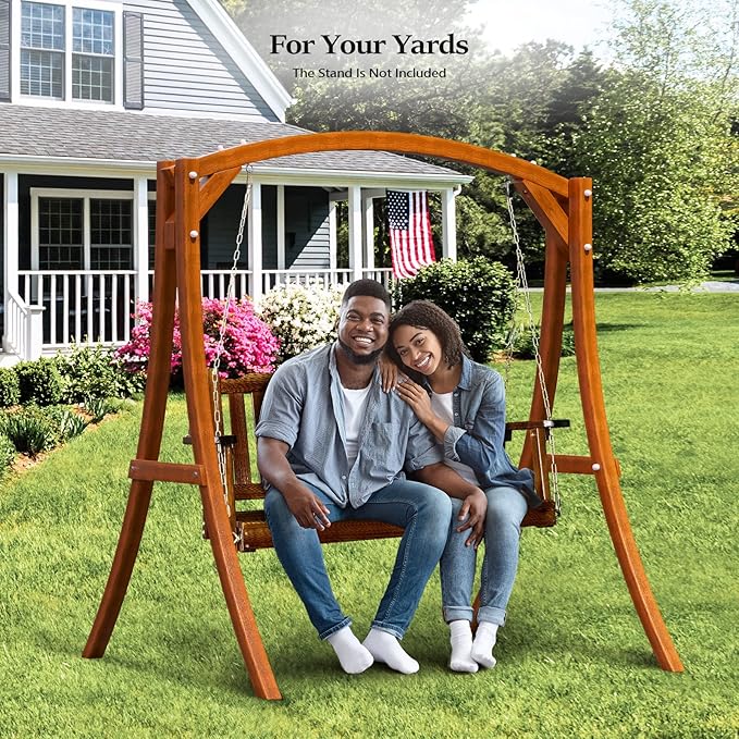 VINGLI Upgraded Heavy Duty 880 LBS 4 FT Patio Wooden Porch Swing Solid Fir Wood, Outdoor Handing Swing Bench for Garden | Yard | Balcony | Tree, Rustic