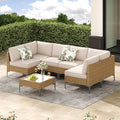 Jing's Villa 7-Piece Outdoor Patio Furniture Set,Ratten Conversation Sectional Sofa w/Coffee Table, All-Weather Patio Conversation Set with Thick and Anti-Slip Cushions for Backyard,Deck,Beige