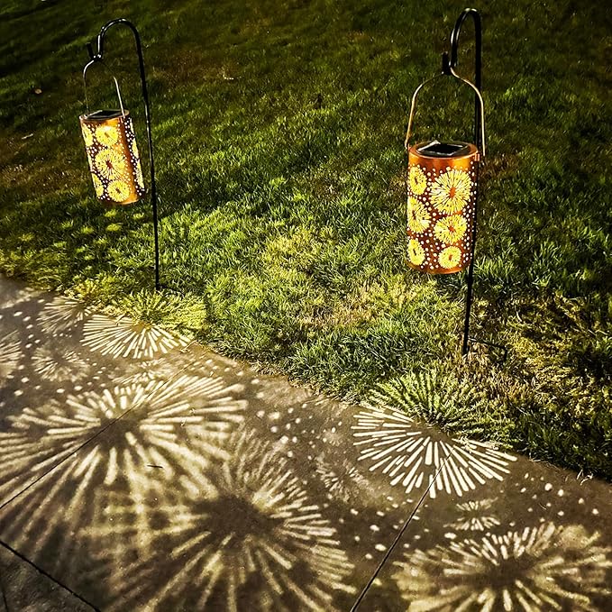 Fireworks Birthday Gifts for Women, Solar Lanterns Outdoor Waterproof, Garden Decor Metal Hanging Decorative Solar Lights for Patio Yard Lawn Backyard Porch, Gardening Gifts for Women Mom Grandma