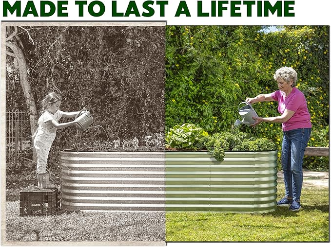 Plant & Plot Galvanized Raised Garden Beds Outdoor // 4×2×2 ft Planter Raised Beds for Gardening, Vegetables, Flowers // Large Metal Garden Box (Silver) // Patented Tool-Free Design
