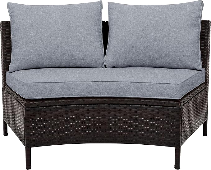 Merax 5-Piece Outdoor Sectional Sofa Set, All-Weather PE Wicker Patio Furniture with Tempered Glass Table, Half-Moon Conversation Set for Garden, Deck, Backyard Living Area,Grey