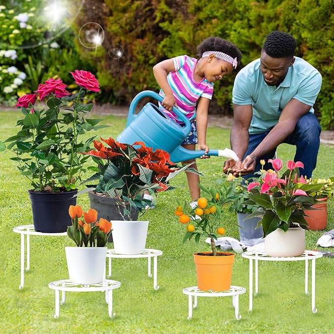 Plant Stands 5 Pack White Metal Plant Stand for Outdoor Indoor Plants Heavy Duty Flower Pot Stands for Multiple Plants Rustproof Iron Round Plant Shelf for Planter Potted Plant Holder for Garden Home